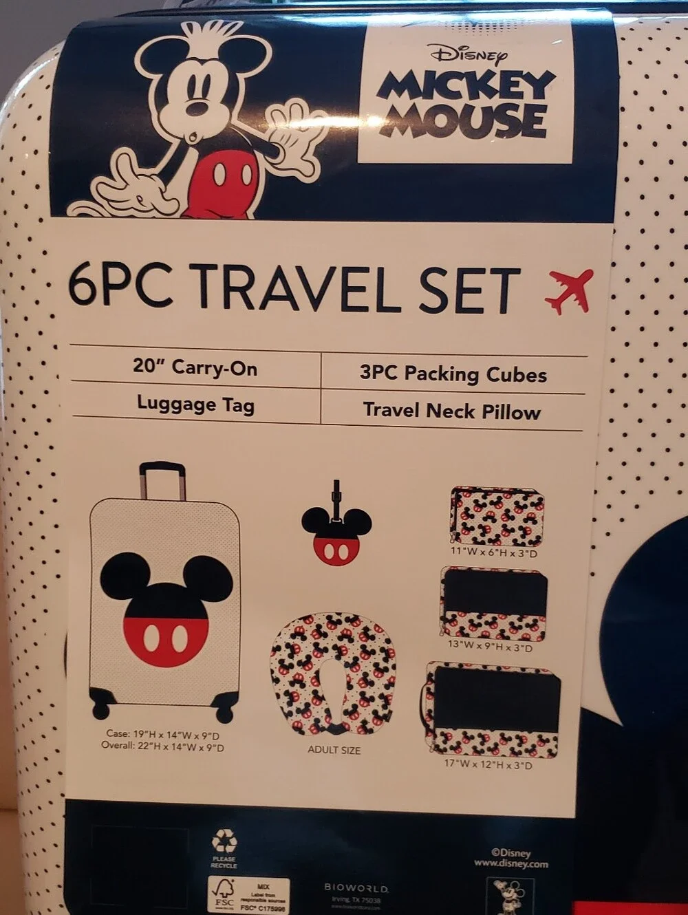 Disney Mickey Mouse 6PC Travel Set in White, Disney